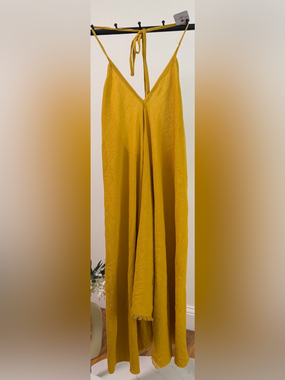 Handmade Cotton Mustard Yellow Halter Maxi Dress S/M NWT Boho Resort Vacation